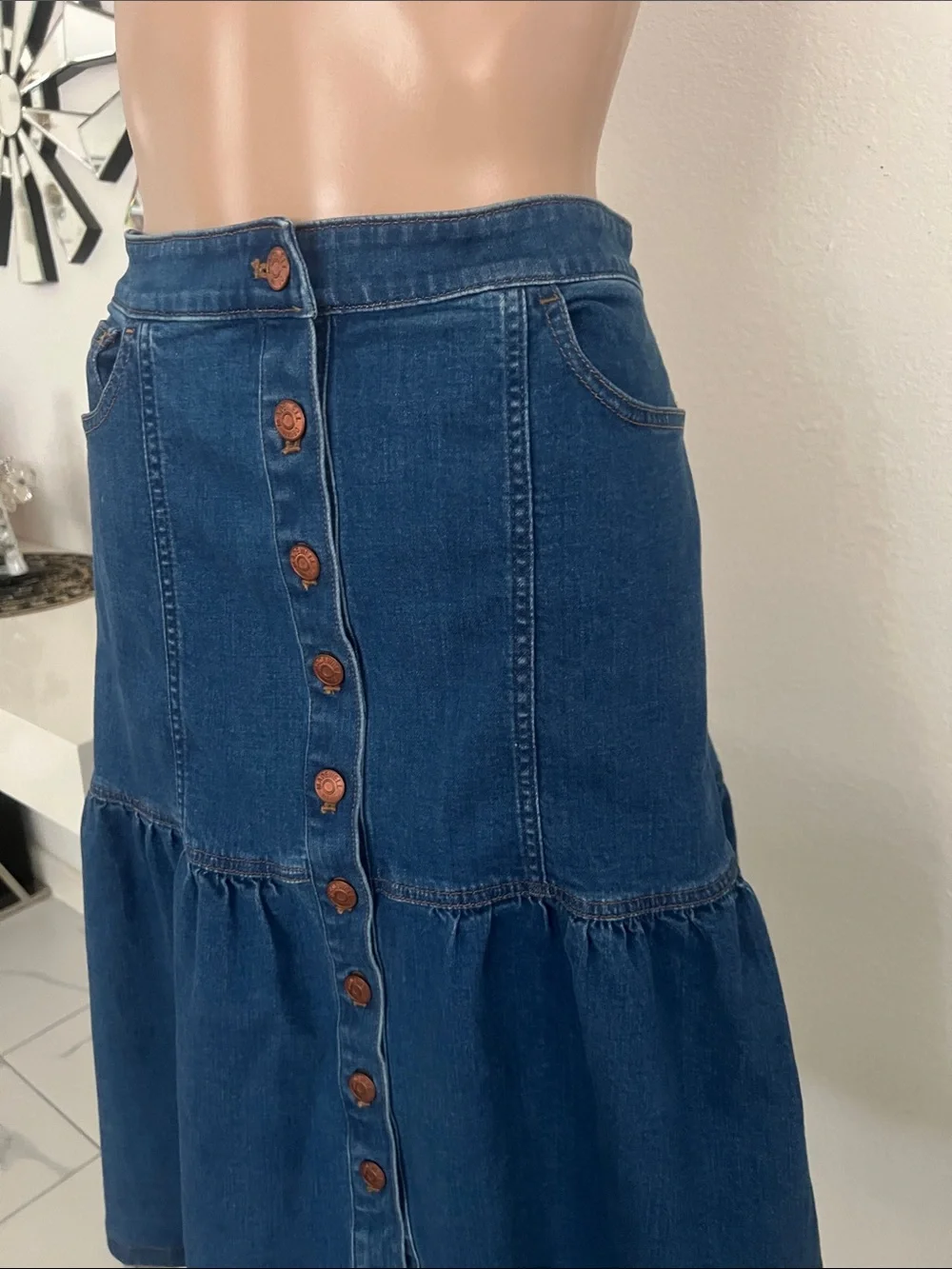 Madewell women’s jean Dark Blue Button-Front Denim Midi Skirt size 29 - Picture 5 of 16